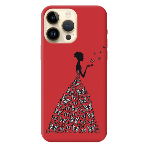 Apple iPhone 13 Pro Max Butterfly Girl Red Colored Silicone TPU Θήκη