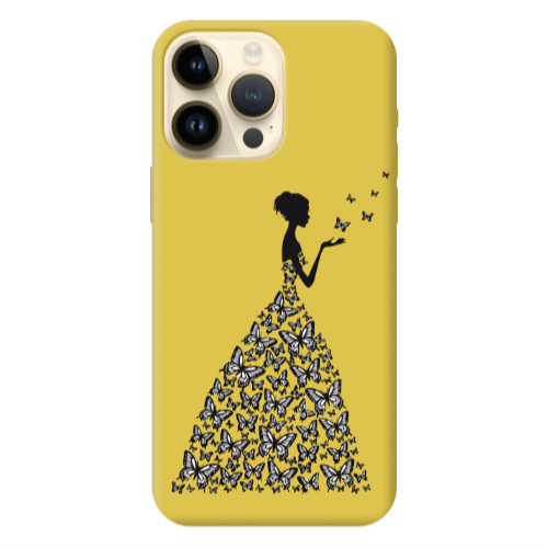 Apple iPhone 13 Pro Max Butterfly Girl Yellow Colored Silicone TPU Θήκη