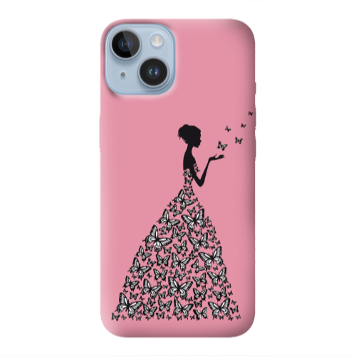Apple iPhone 14  Butterfly Girl Pink Colored Silicone TPU Θήκη