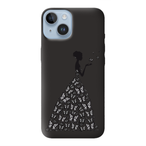 Apple iPhone 14  Butterfly Girl Black Colored Silicone TPU Θήκη