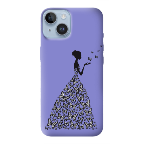 Apple iPhone 14 Plus Butterfly Girl Purple Colored Silicone TPU Θήκη