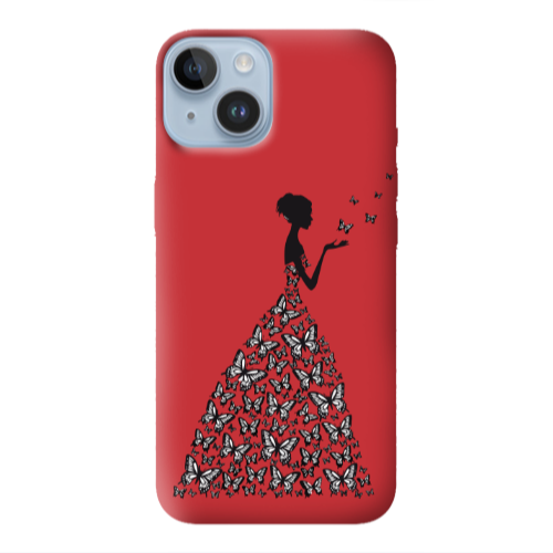 Apple iPhone 14 Plus Butterfly Girl Red Colored Silicone TPU Θήκη