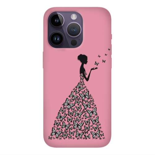 Apple iPhone 14 Pro  Butterfly Girl Pink Colored Silicone TPU Θήκη