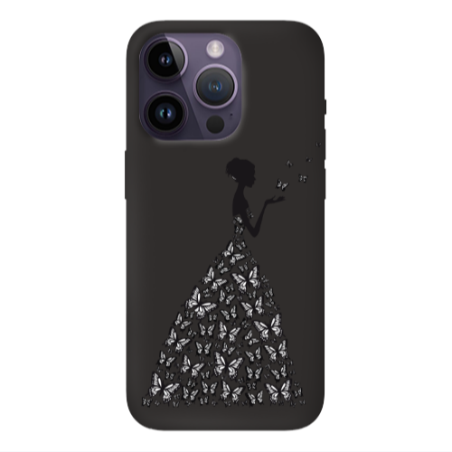 Apple iPhone 14 Pro  Butterfly Girl Black Colored Silicone TPU Θήκη