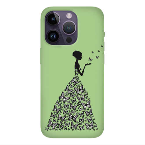 Apple iPhone 14 Pro Max Butterfly Girl Light Green Colored Silicone TPU Θήκη