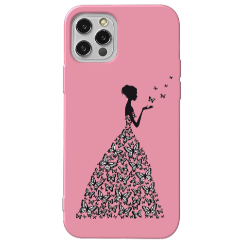 Apple iPhone 13 Pro Butterfly Girl Pink Colored Silicone TPU Θήκη