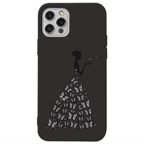 Apple iPhone 13 Pro Butterfly Girl Black Colored Silicone TPU Θήκη