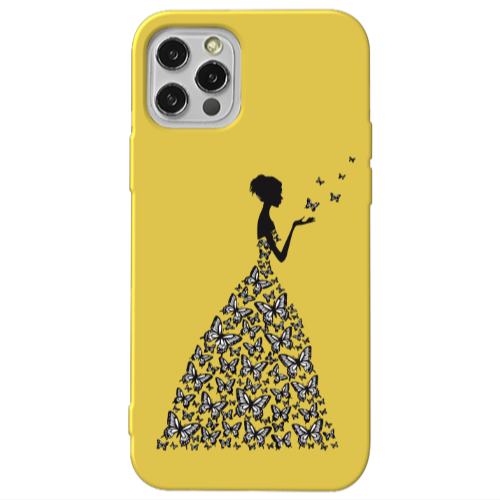 Apple iPhone 13 Pro Butterfly Girl Yellow Colored Silicone TPU Θήκη