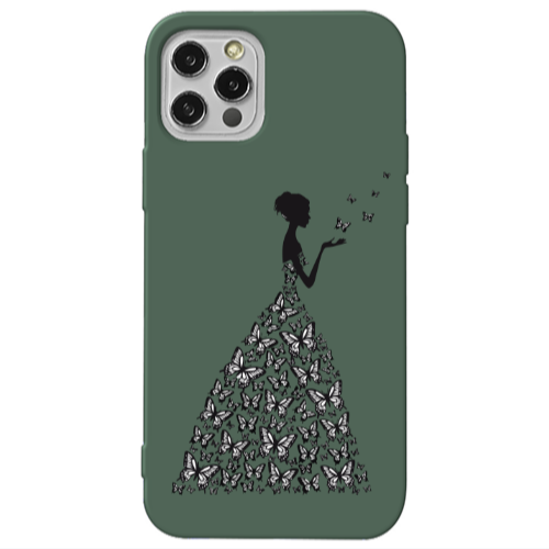 Apple iPhone 13 Pro Butterfly Girl Dark Green Colored Silicone TPU Θήκη