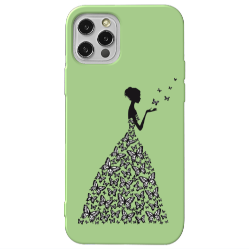 Apple iPhone 12 Pro Max Butterfly Girl Light Green Colored Silicone TPU Θήκη