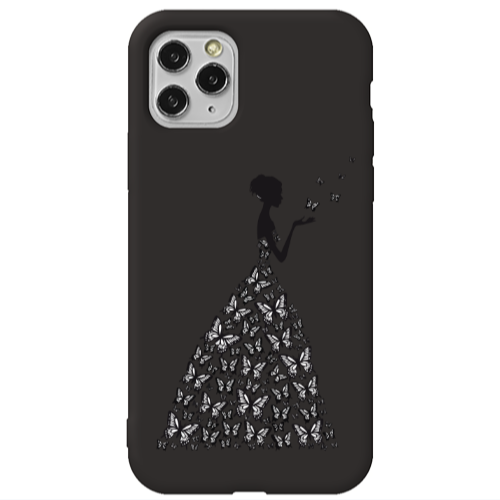 Apple iPhone 11 Pro Max Butterfly Girl Black Colored Silicone TPU Θήκη