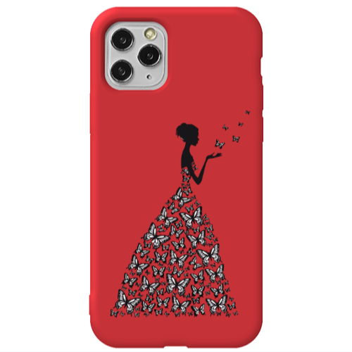 Apple iPhone 11 Pro Max Butterfly Girl Red Colored Silicone TPU Θήκη