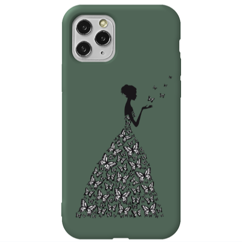 Apple iPhone 11 Pro Max Butterfly Girl Dark Green Colored Silicone TPU Θήκη