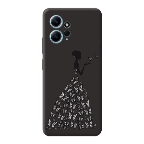 Xiaomi Redmi Note 12 4G Butterfly Girl Black Colored Silicone TPU Θήκη