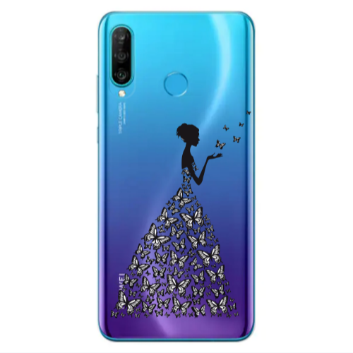 Huawei P30 Lite Butterfly Girl Transparent Silicone TPU Θήκη