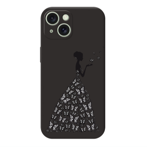 Apple iPhone 15 Butterfly Girl Black Colored Silicone TPU Θήκη