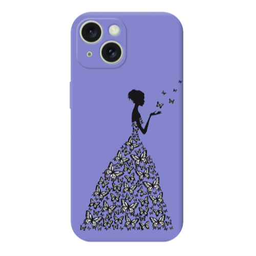 Apple iPhone 15 Plus Butterfly Girl Purple Colored Silicone TPU Θήκη
