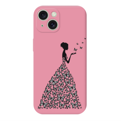 Apple iPhone 15 Plus Butterfly Girl Pink Colored Silicone TPU Θήκη