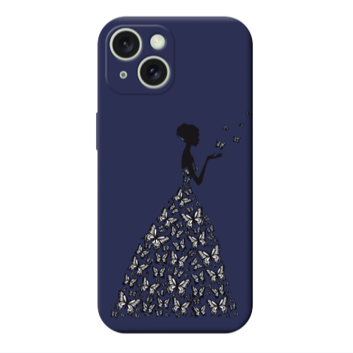 Apple iPhone 15 Plus Butterfly Girl Dark blue Colored Silicone TPU Θήκη