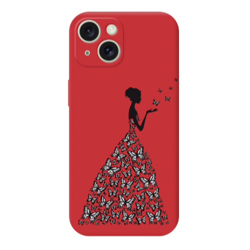 Apple iPhone 15 Plus Butterfly Girl Red Colored Silicone TPU Θήκη