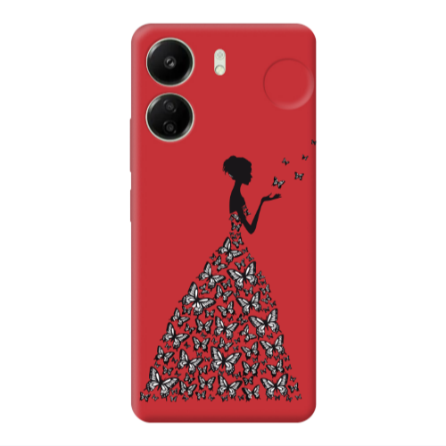 Xiaomi Redmi 13C Butterfly Girl Red Colored Silicone TPU Θήκη
