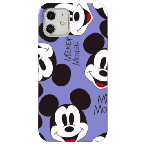 Apple iPhone 12 Mickey Mouse Purple Colored Silicone TPU Θήκη