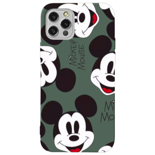 Apple iPhone 12 Pro Mickey Mouse Dark Green Colored Silicone TPU Θήκη