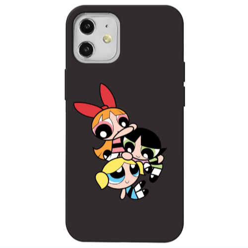 Apple iPhone 12 Powerpuff Black Colored Silicone TPU Θήκη