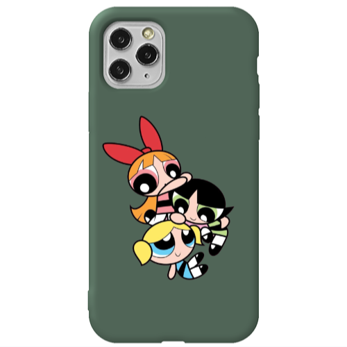 Apple iPhone 11 Pro Max Powerpuff Dark Green Colored Silicone TPU Θήκη