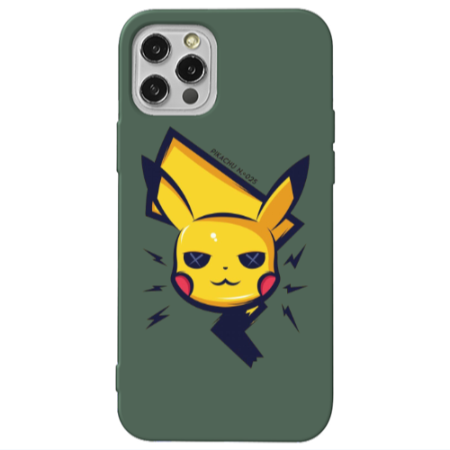 Apple iPhone 12 Pro Pikachu Dark Green Colored Silicone TPU Θήκη