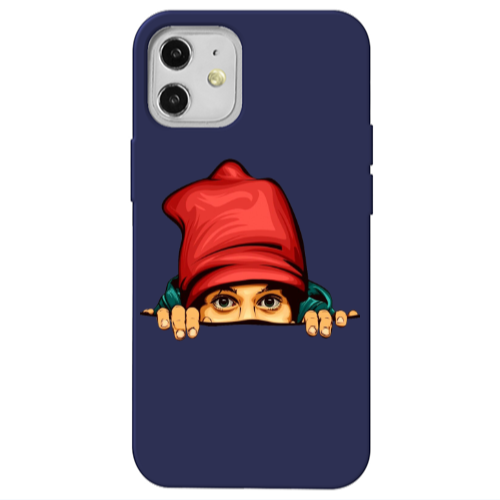 Apple iPhone 12 Hidden Girl Dark blue Colored Silicone TPU Θήκη