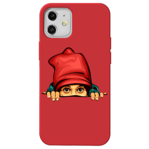Apple iPhone 12 Hidden Girl Red Colored Silicone TPU Θήκη