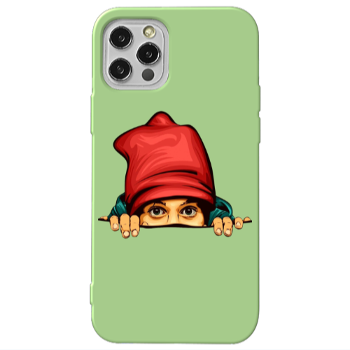 Apple iPhone 12 Pro Hidden Girl Light Green Colored Silicone TPU Θήκη