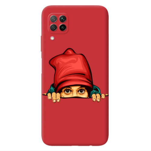 Huawei P40 Lite Hidden Girl Red Colored Silicone TPU Θήκη