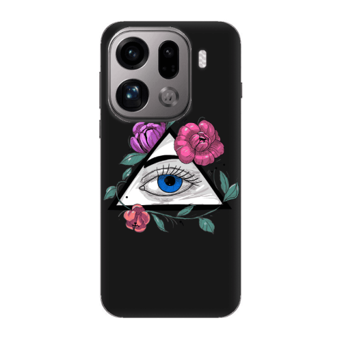 Oppo Find X9 Pro Eye and flower Black Colored Silicone TPU Θήκη