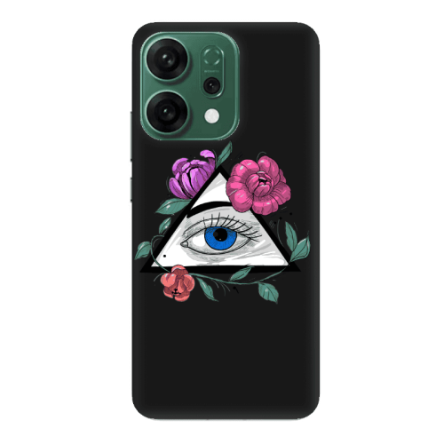 Oppo RENO 14 Eye and flower Black Colored Silicone TPU Θήκη