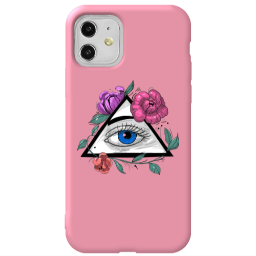 Apple iPhone 11  Eye and flower Pink Colored Silicone TPU Θήκη