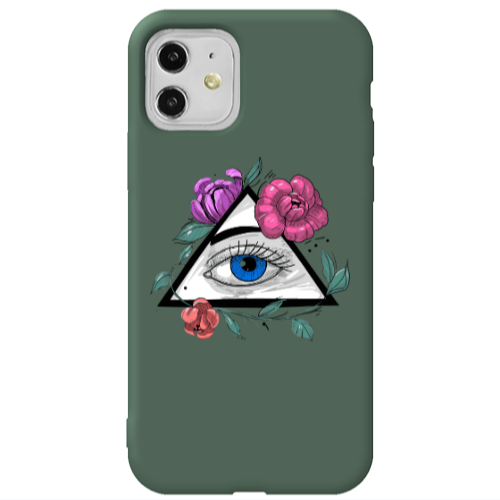 Apple iPhone 11  Eye and flower Dark Green Colored Silicone TPU Θήκη