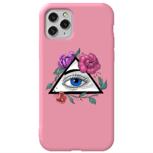 Apple iPhone 11 Pro Eye and flower Pink Colored Silicone TPU Θήκη
