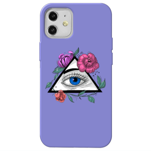 Apple iPhone 12 Eye and flower Purple Colored Silicone TPU Θήκη