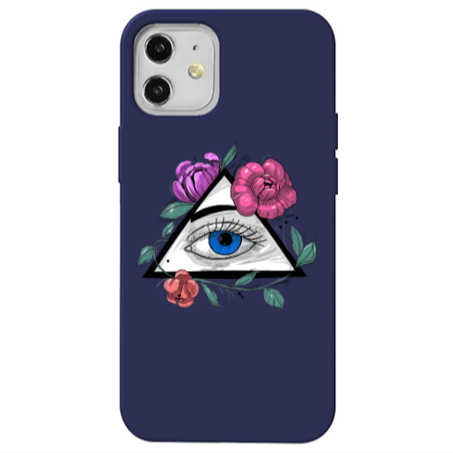 Apple iPhone 12 Eye and flower Dark blue Colored Silicone TPU Θήκη