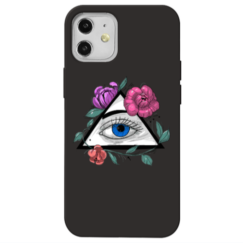 Apple iPhone 12 Eye and flower Black Colored Silicone TPU Θήκη