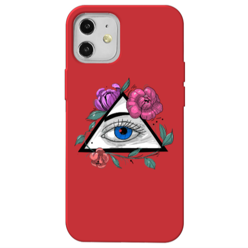 Apple iPhone 12 Eye and flower Red Colored Silicone TPU Θήκη