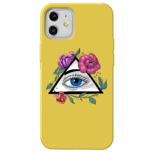 Apple iPhone 12 Eye and flower Yellow Colored Silicone TPU Θήκη