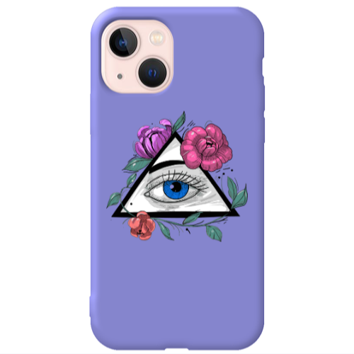 Apple iPhone 13 Eye and flower Purple Colored Silicone TPU Θήκη