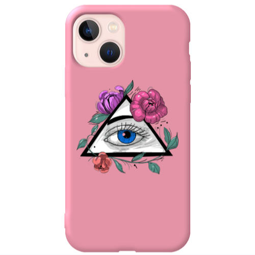 Apple iPhone 13 Eye and flower Pink Colored Silicone TPU Θήκη