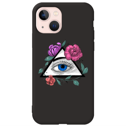 Apple iPhone 13 Eye and flower Black Colored Silicone TPU Θήκη