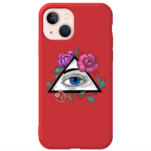 Apple iPhone 13 Eye and flower Red Colored Silicone TPU Θήκη
