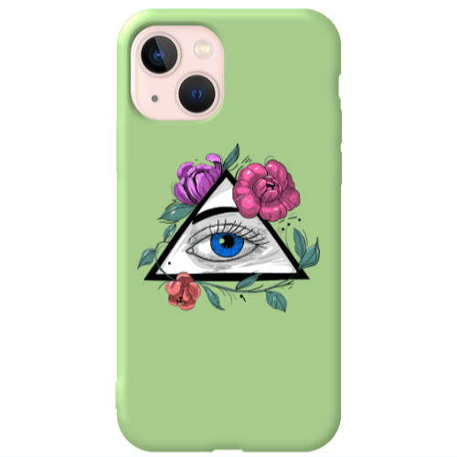Apple iPhone 13 Eye and flower Light Green Colored Silicone TPU Θήκη