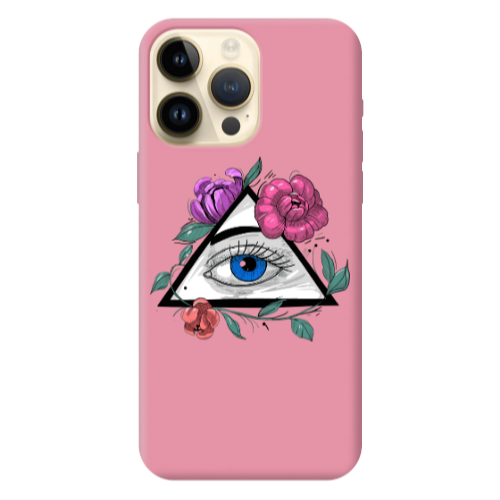 Apple iPhone 13 Pro Max Eye and flower Pink Colored Silicone TPU Θήκη